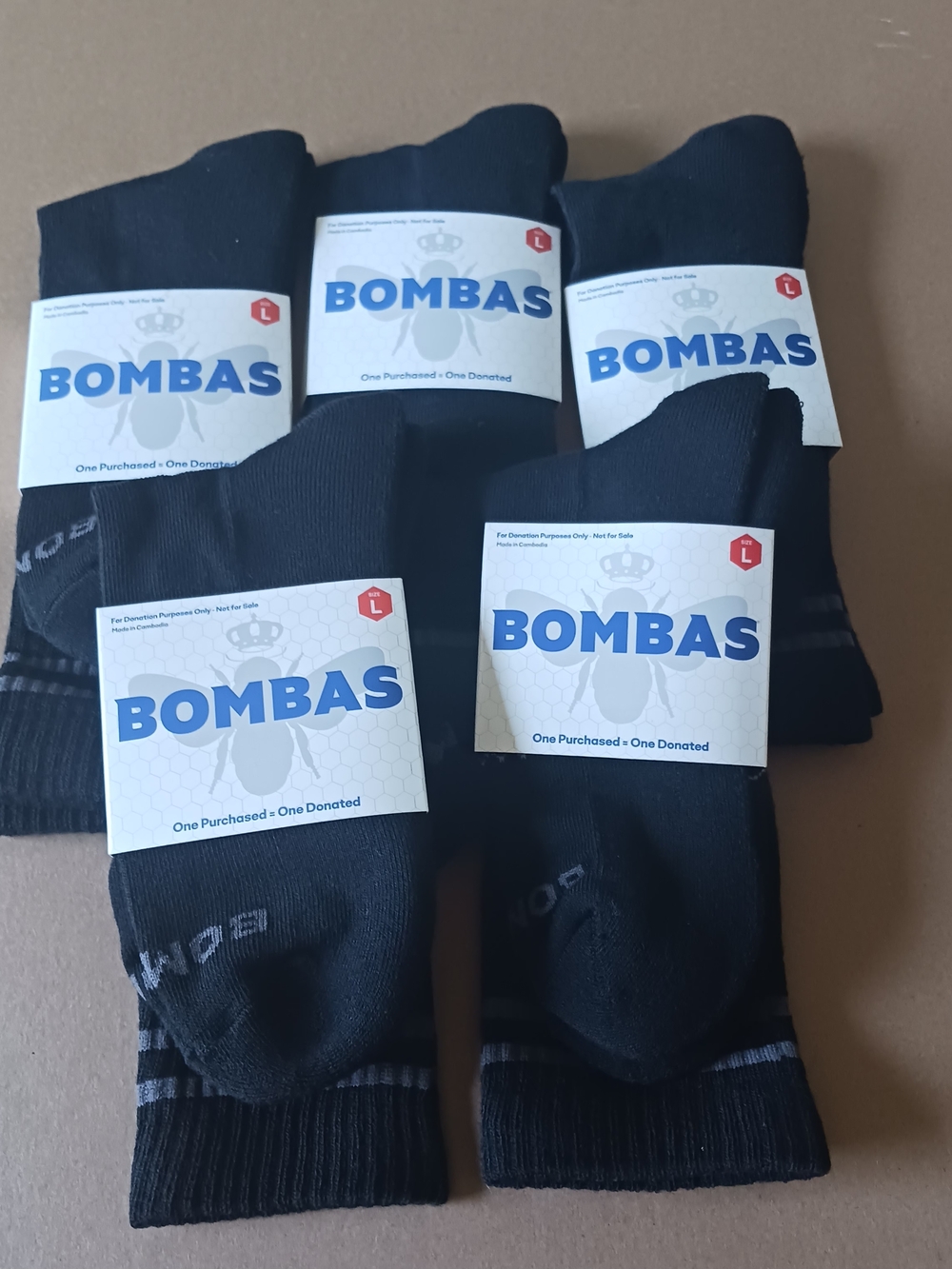 Bombas Kids Unisex  Black Athletic Crew Socks - 5 X $50  Pack NEW